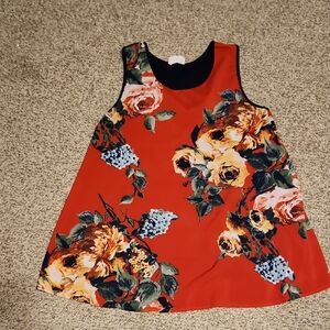 Floral Sleeveless Womens Blouse Navy Blue And Red